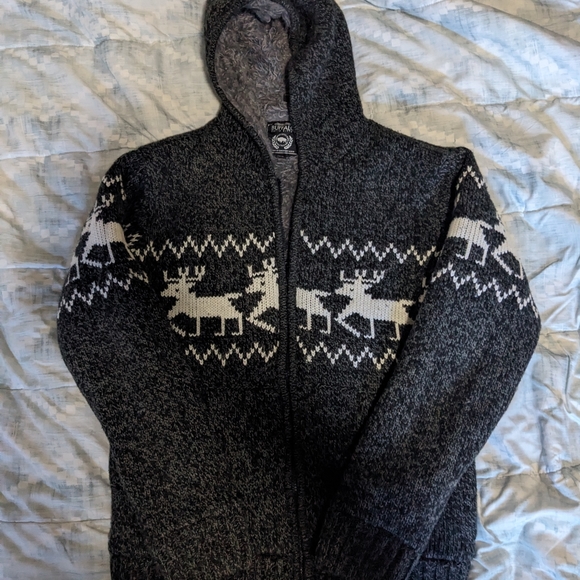 Buffalo David Bitton Mens Grey Reindeer Zipper Hoodie Sweater (Size Medium) - Picture 1 of 4